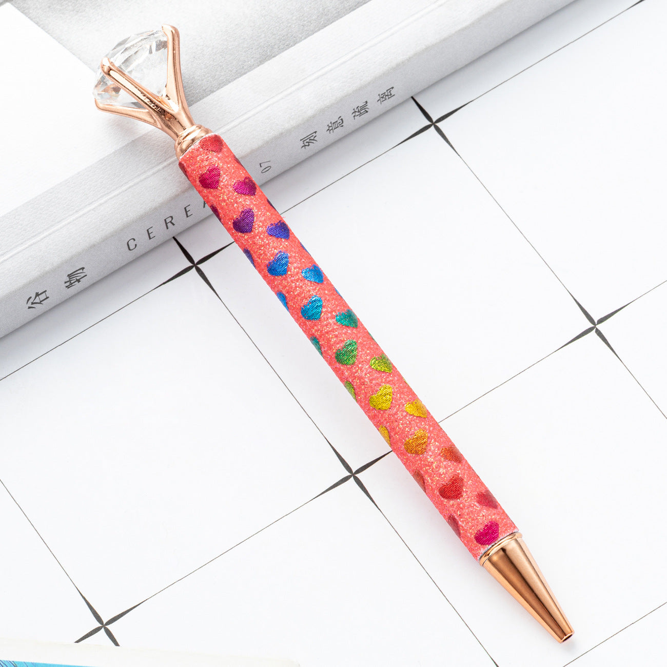 Wholesale Metal Glitter Love Heart Rotating Ballpoint Pen